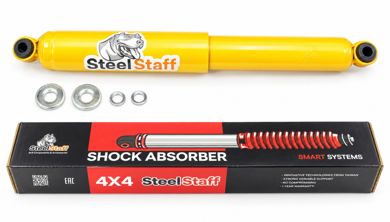 Амортизатор SteelStaff задний УАЗ Хантер/Патриот/Буханка лифт 50 мм газовый  SSG-5302 — предметное фото на белом фоне