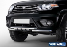 Защита переднего бампера d76+d57 с профильной защитой картера RIVAL UAZ Patriot 2014-2016- R.6302.003