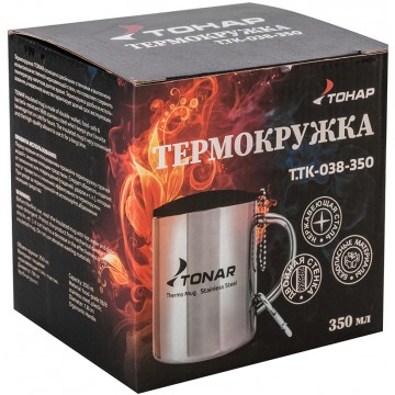 Термокружка ТОНАР 350ML металлическая, с пластиковой крышкой+карабин  T.TK-038-350