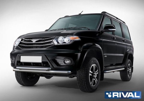 Защита переднего бампера d76+d57 RIVAL UAZ Patriot 2014-2016-  R.6302.002