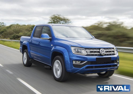 Порог-площадка "Black" F193ALB + комплект крепежа RIVAL Volkswagen Amarok 2016-  F193ALB.5803.2