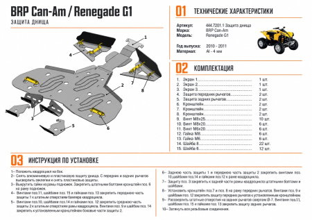 Схема и инструкция по установке: Комплект защит BRP (Can Am) Outlander Renegade Rival 444.7201.1
