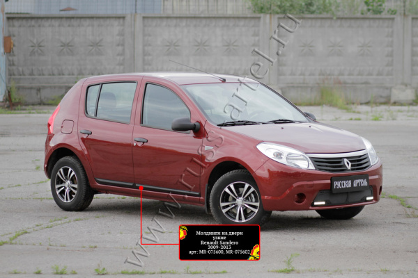 Молдинги на двери узкие (4 шт) Renault Sandero 2009-2013 шагрень MR-075602