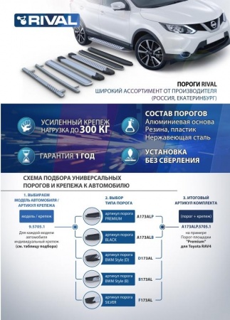 Порог-площадка "Black" + комплект крепежа RIVAL Lada 4x4  F128ALB.6004.1