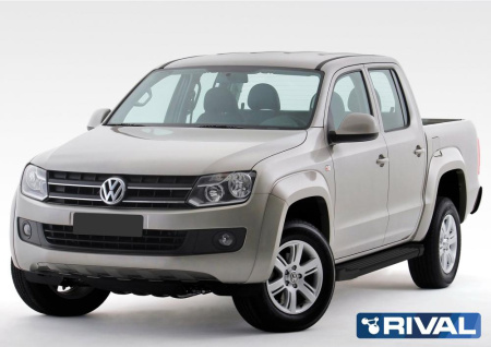 Порог-площадка "Black" F193ALB + комплект крепежа RIVAL Volkswagen Amarok 2010-2016  F193ALB.5803.1