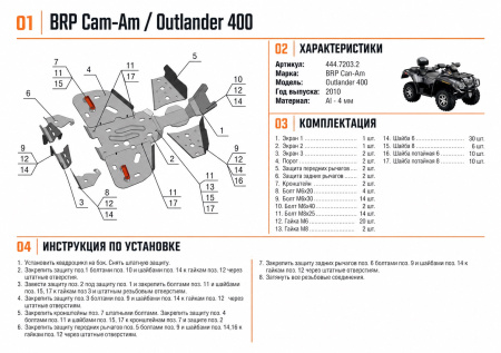 Схема и инструкция по установке: Комплект защит BRP (Can-Am) Outlander 400 Rival 444.7203.2