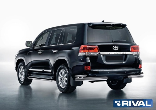 Защита заднего бампера d76+d42 уголки RIVAL Toyota Land Cruiser 200 2015- R.5717.008