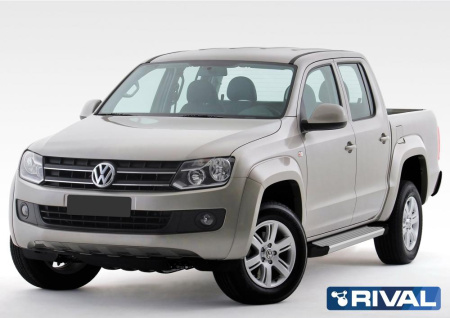 Порог-площадка "Silver" F193AL + комплект крепежа RIVAL Volkswagen Amarok 2010-2016  F193AL.5803.1