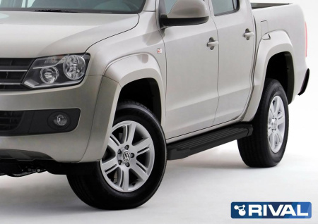 Порог-площадка "Black" F193ALB + комплект крепежа RIVAL Volkswagen Amarok 2010-2016  F193ALB.5803.1