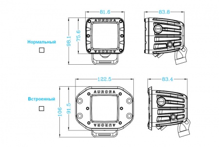 Фара Aurora 4 led, луч-diffusion, свет белый, 40W, 3200LM, 9-36V ALO-K-2-E4T
