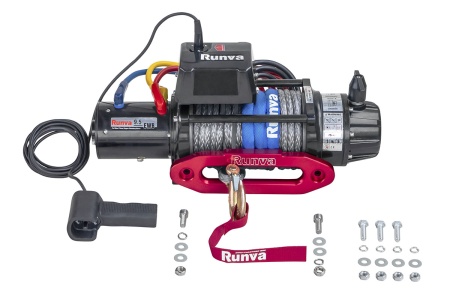 Лебёдка электрическая 12V Runva 9500 lbs 4350 кг влагозащищенная, синтетический трос EWB9500SSR