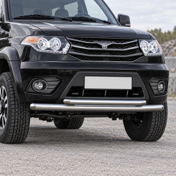 Фото для каталога: Защита переднего бампера d76+d57 Rival UAZ Patriot 2014-2016- R.6302.002