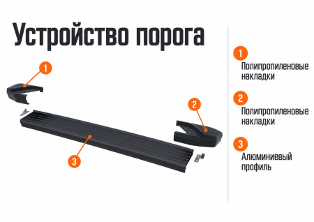 Устройство порога: Порог-площадка Black F193ALB + комплект крепежа Rival Mitsubishi L200 F193ALB.4003.1