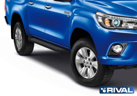 Порог-площадка "Black" F193ALB + комплект крепежа RIVAL Toyota Hilux 2015-  F193ALB.5708.1