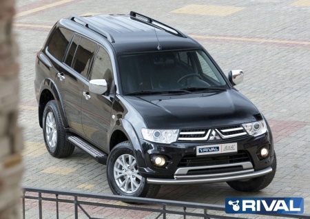 Порог-площадка "Bmw-Style" D173AL + комплект крепежа RIVAL Mitsubishi Pajero Sport 2008-2016  D173AL.4003.1